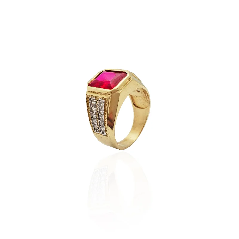 Simple Gold Rings For Elegant Glam-Emerald-Cut Red Stone Ring (14K)