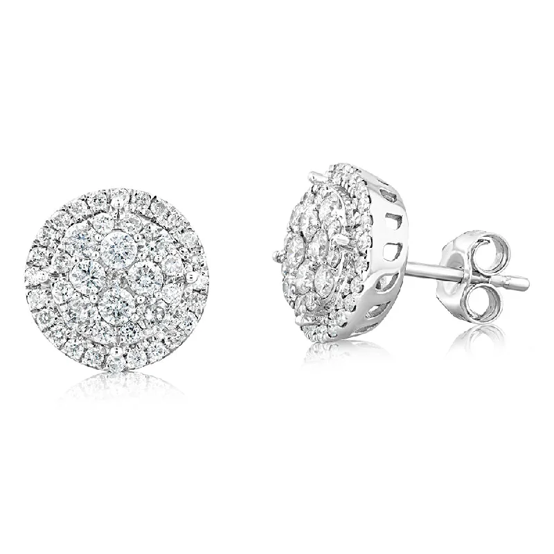 High Fashion Earrings For Stylish Women-9ct White Gold 1 Carat Diamond Halo Stud Earrings