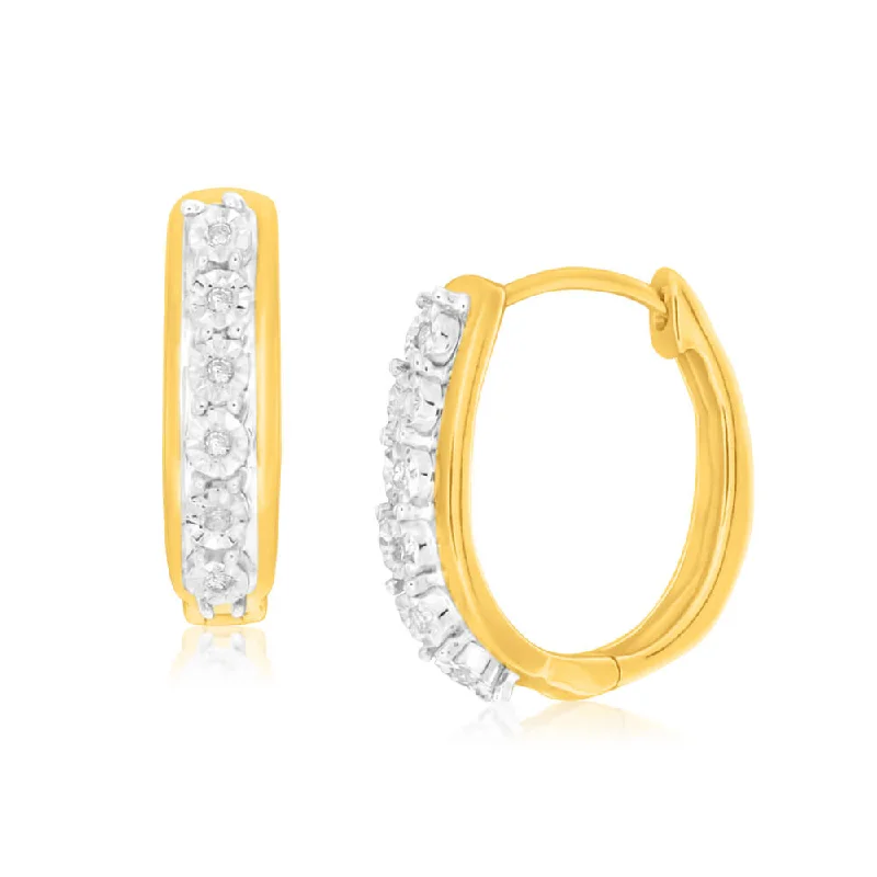 Gold Hoop Earrings For Fashion Lovers-9ct Charming Yellow Gold Diamond Hoop Earrings