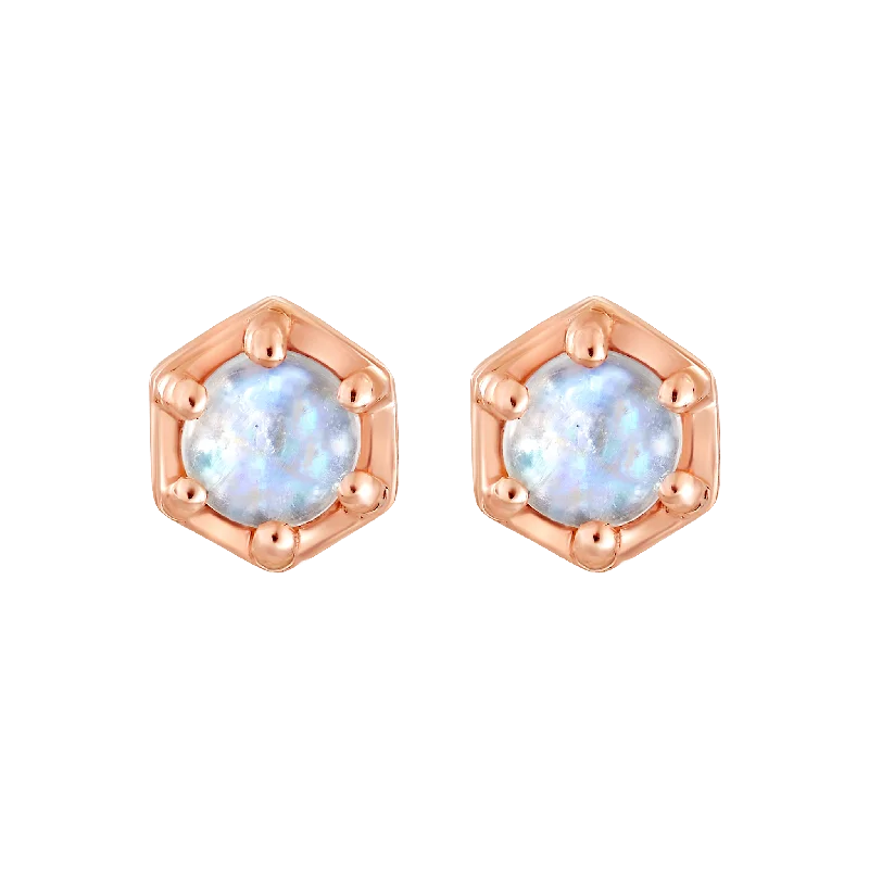 Round Gold Earrings For Classic Elegance-Rose Gold Moonstone Faire Studs