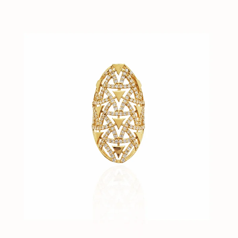 Trendy Stackable Gold Rings For Chic Looks-Elegant Long Finger CZ Ring (14K).