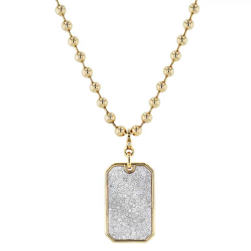 Yellow Gold Diamond Rectangular Tag Necklace Pendant