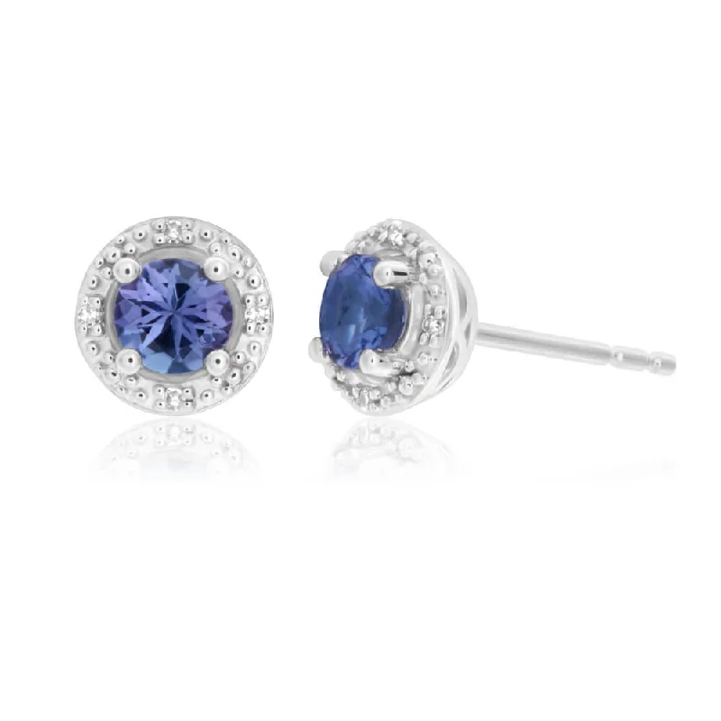 Sterling Silver Earrings For Sensitive Skin-9ct White Gold 1/2ct Tanzanite and Diamond Stud Earrings