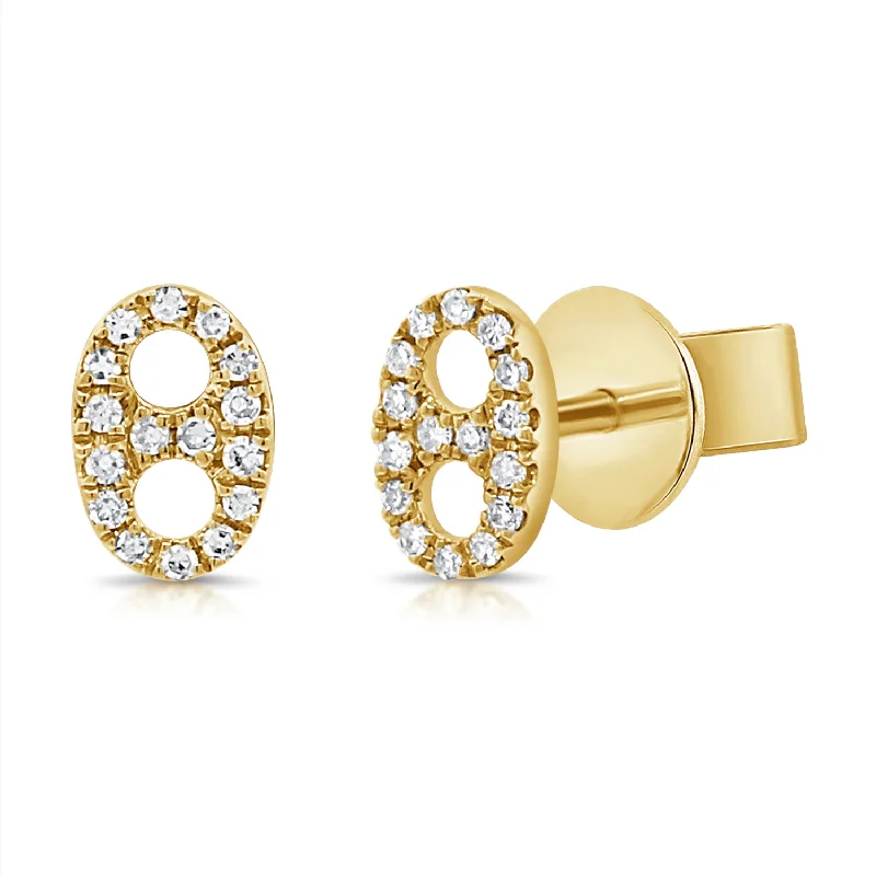 Elegant Gold Earrings For Luxury Events-Diamond Pave Designer Open Link Classic Stud Earrings