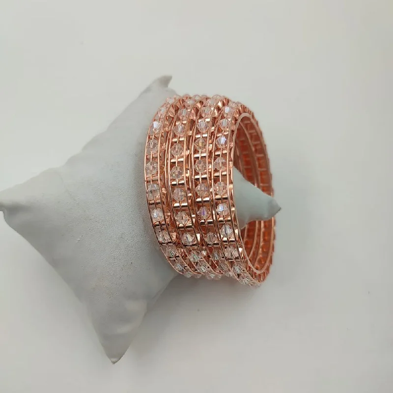 Beautiful Crystal-Encrusted Bangles For Special Moments-Akruti Collection Rose Gold Plated Crystal Beads Bangle Set