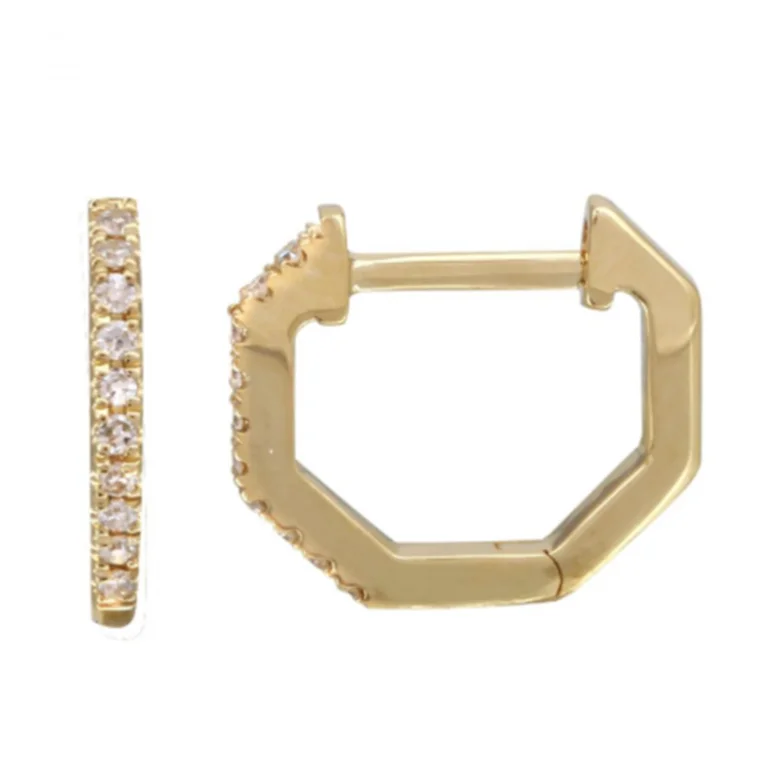 Chic Drop Earrings For Fancy Events-Mini Hexagon Diamond Huggie Earrings