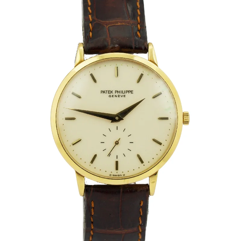 Vintage-Inspired Watches For Retro Style-VINTAGE PAPERS Patek Philippe Calatrava 33mm PORCELAIN 18K Yellow Gold 3893 BOX