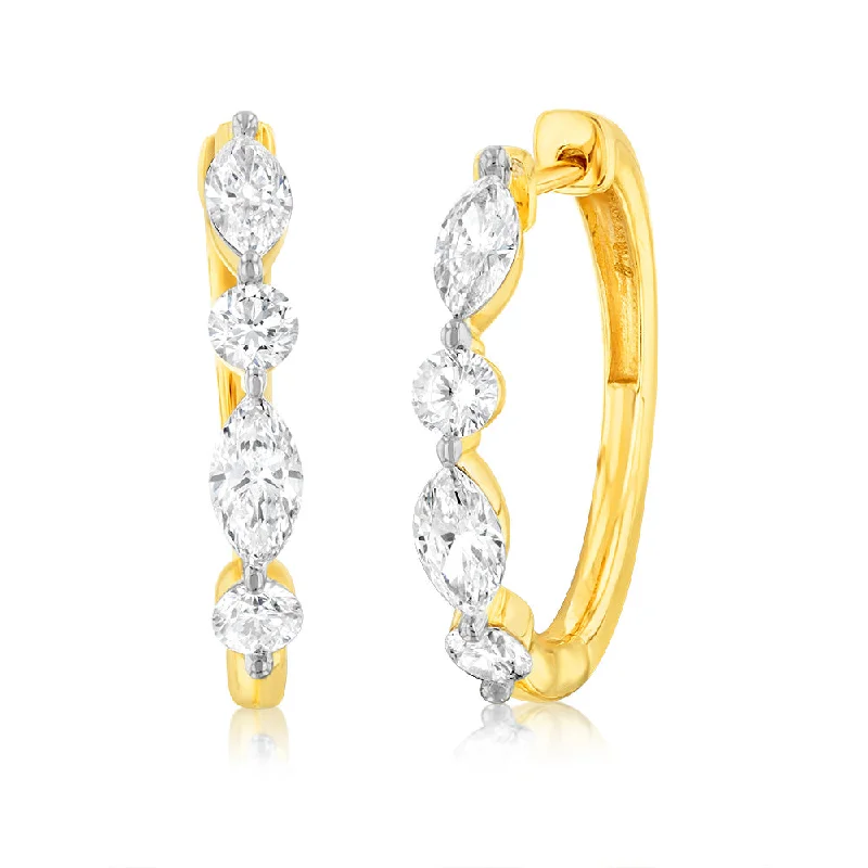 Gold Plated Earrings For Weddings-Luminesce Lab Grown 9ct Yellow Gold 1.5 Carat Diamond Hoop Earrings