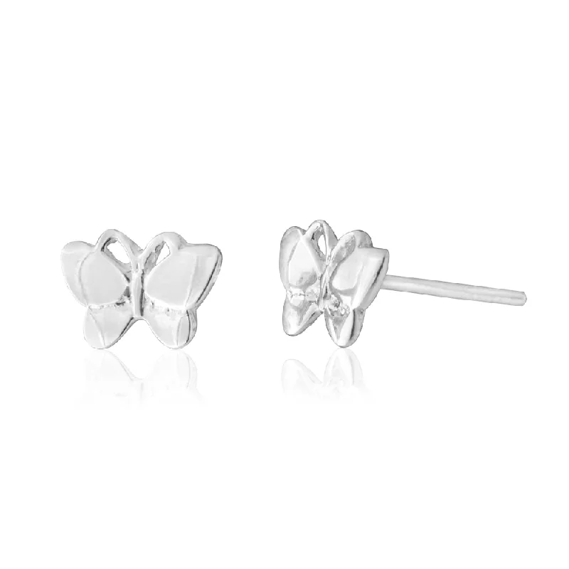 Colorful Earrings For Summer Fashion-Sterling Silver Butterfly Stud Earrings