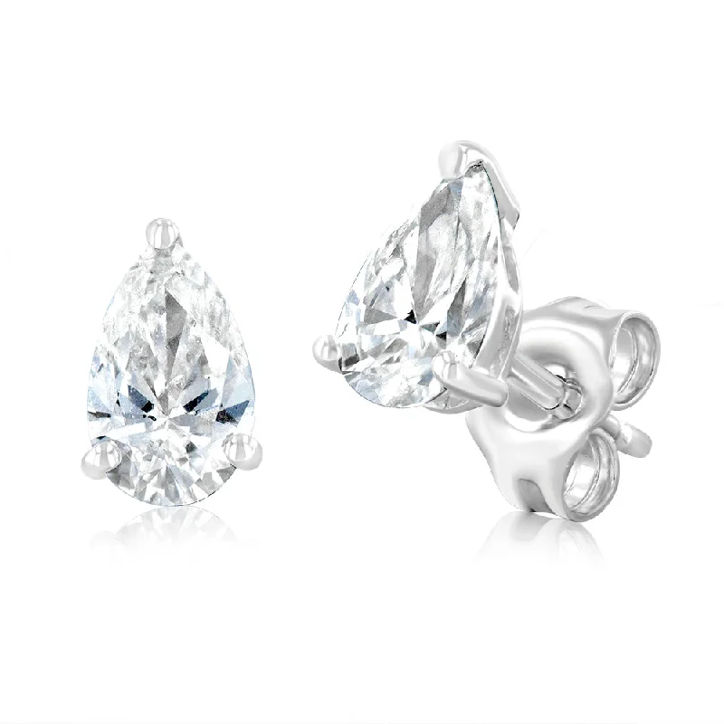 Cute Earrings For Teen Girls-Luminesce Lab Grown Pear Shaped 1 Carat Diamond Stud Earrings in 14ct White Gold