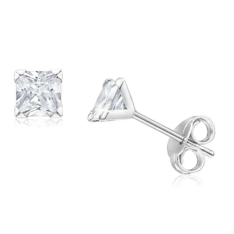 Creative Earrings For Fun Outfits-9ct White Gold Princess Cut 4mm Cubic Zirconia Stud Earrings