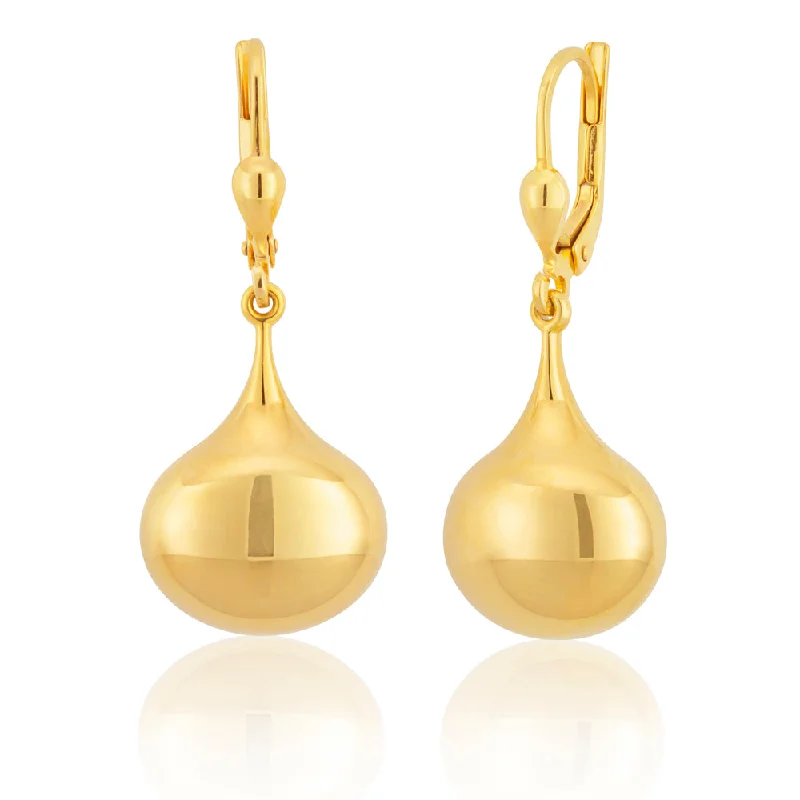 Unique Earrings For Fashion Collectors-9ct Yellow Gold Filled Plain Ball Drop Leverback Earrings