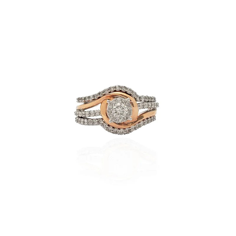 Elegant Silver Engagement Rings For Unique Proposals-Two-tone Three-Piece Set Diamond Rose Ring (14K).