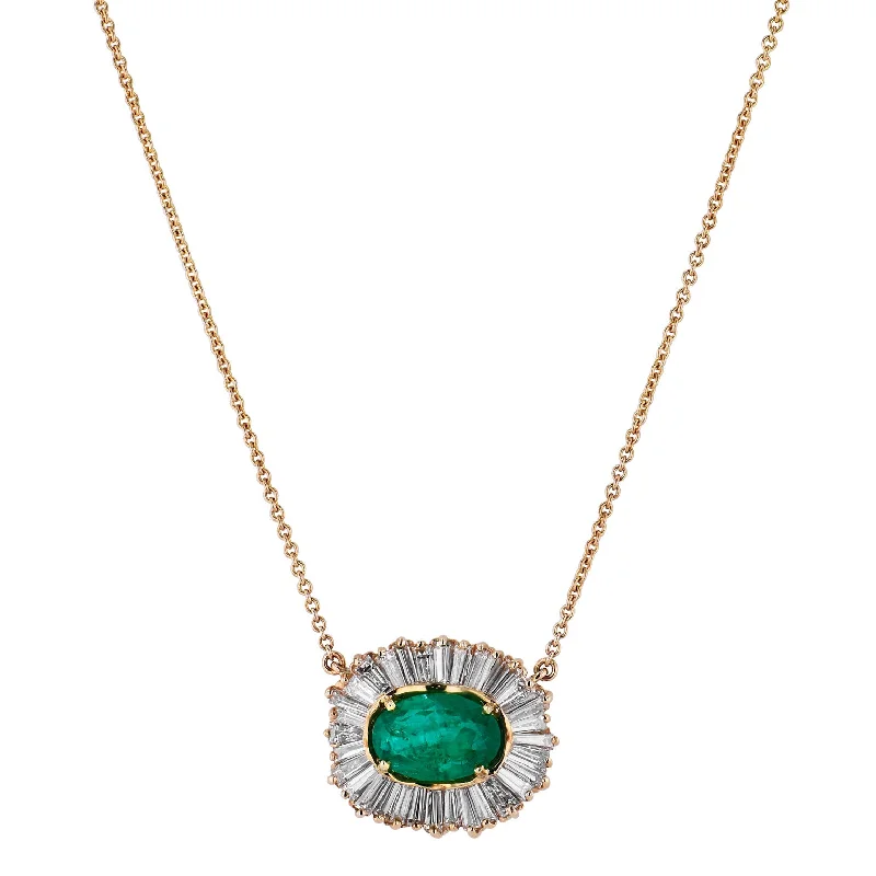 2.81 Carat Oval Emerald And Diamond Baguette Pendant Necklace