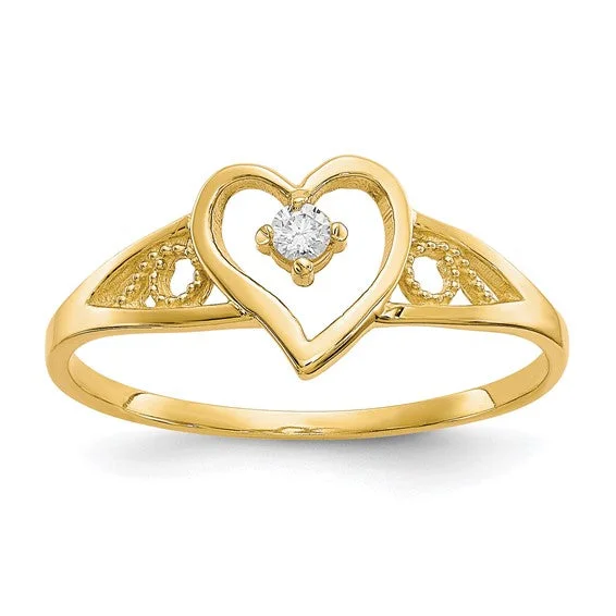 Sparkling Halo Rings For Timeless Elegance-10k Gold Heart with Center CZ and Filigree Side Ring