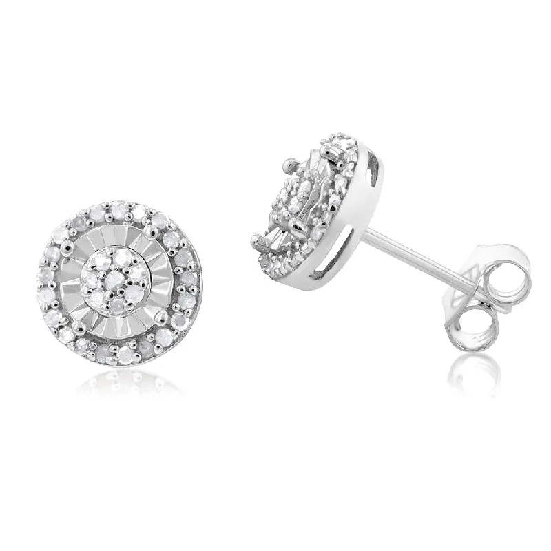 Funky Earrings For Creative Fashion-1/4 Carat Diamond Stud Earrings set with 18 Brilliant Diamonds in Sterling Silver