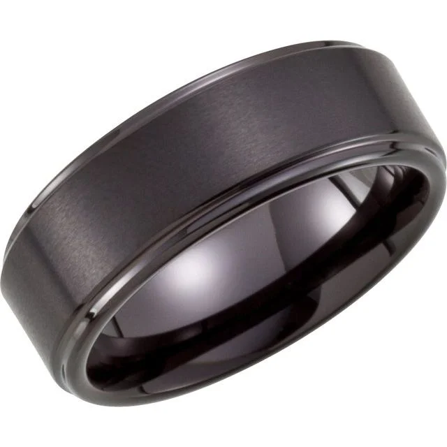 Simple Gemstone Engagement Rings For Subtle Beauty-Black PVD Tungsten 8 mm Ridged Band