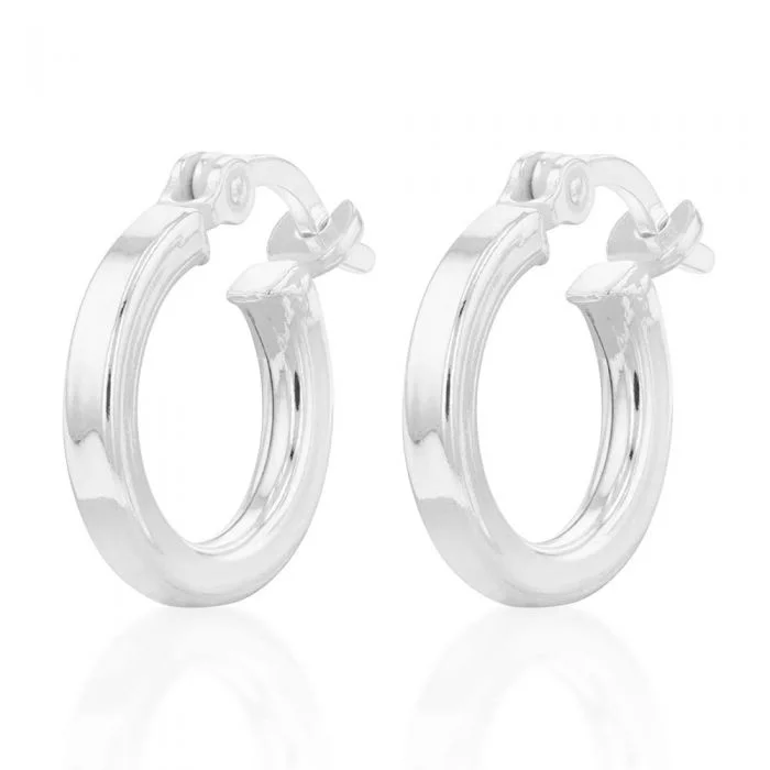 Stylish Earrings For Casual Days-Sterling Silver Squared Sided Hoop Earrings