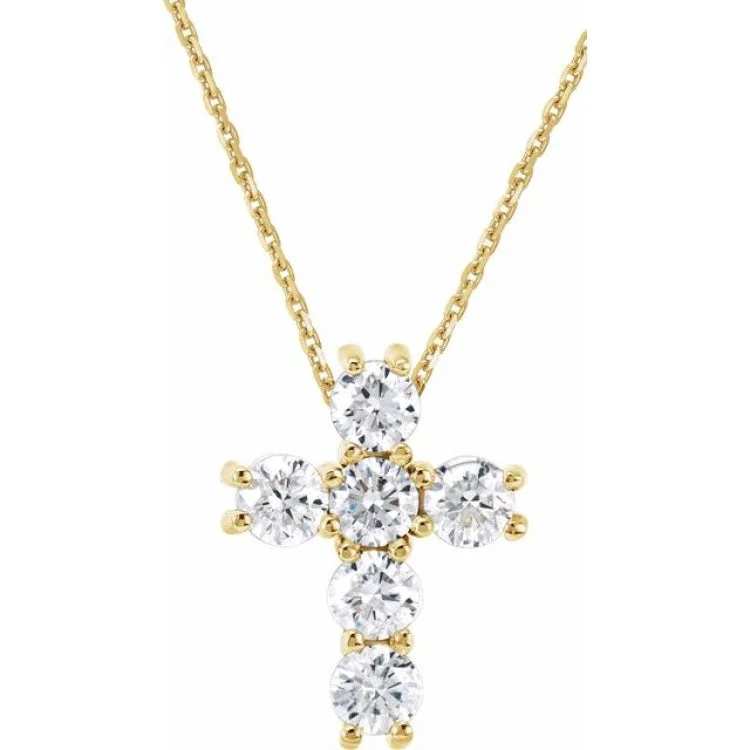 14K Yellow 1/4 CTW Lab-Grown Diamond Cross 18" Necklace