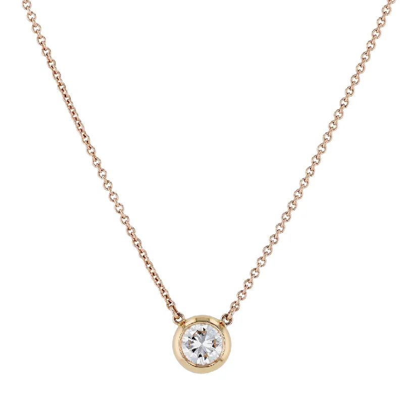 Round Diamond Rose Gold Pendant Necklace