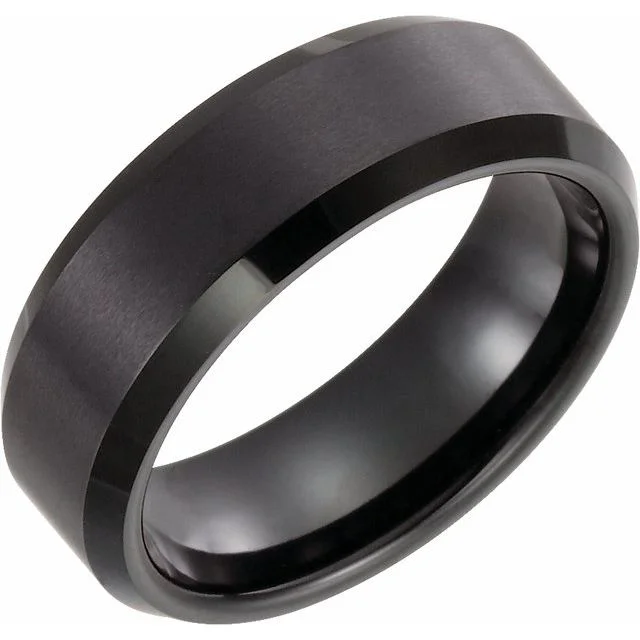 Trendy Gemstone Wedding Rings For Modern Couples-Tungsten 8 mm Black Immerse Plated Satin Finish Band