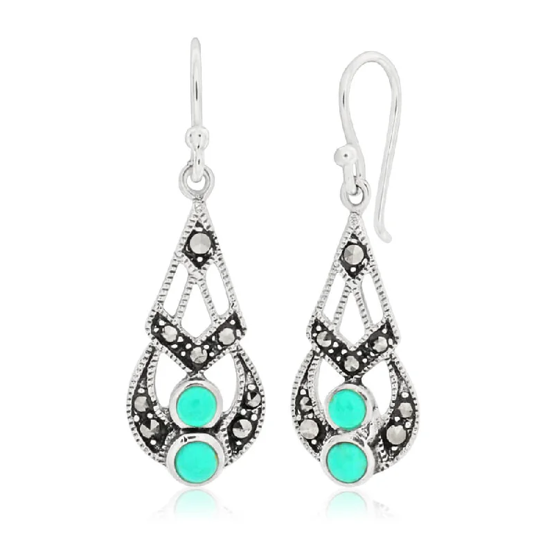 Handcrafted Earrings For Personalized Gifts-Sterling Silver Created Turquoise Vintage Drop Earrings