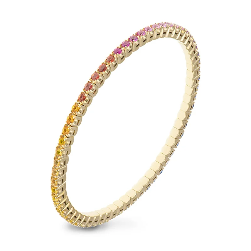 Simple Chain Bracelets For Everyday Wear-Stretch Bracelet with Rainbow Sapphires and Titanium Core