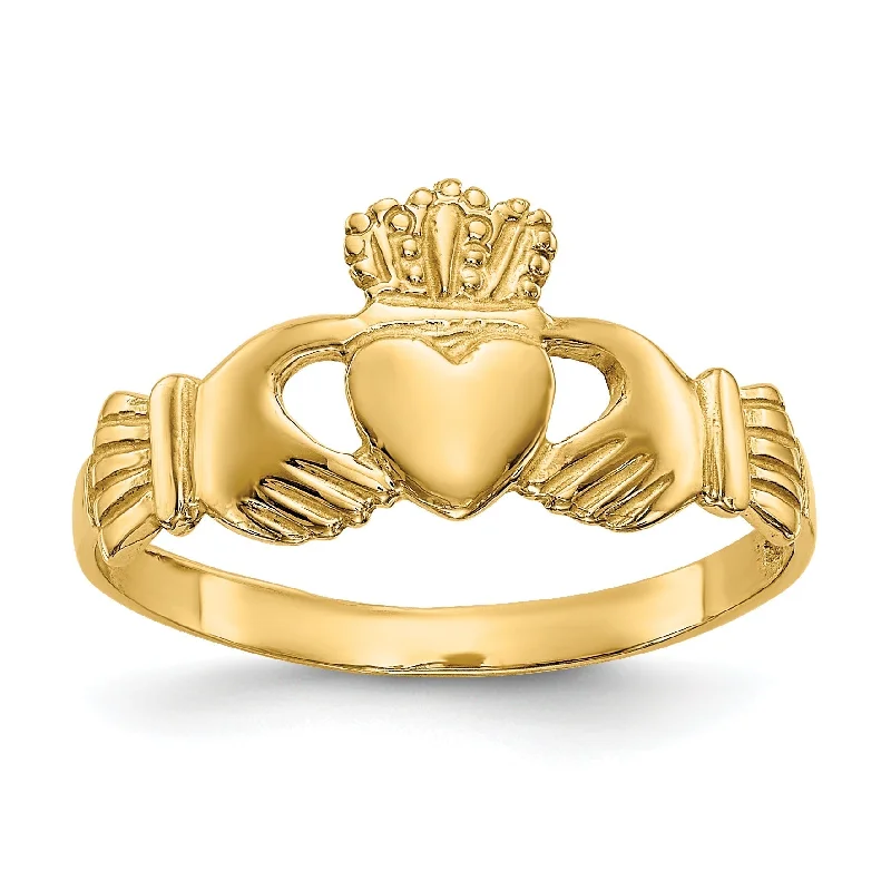 Classic Diamond Rings For Timeless Beauty-14k Yellow Gold Ladie's Solid Lightweight Claddagh Ring