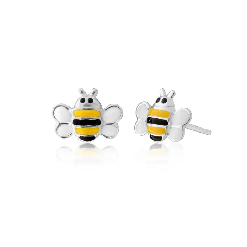 Modern Earrings For Fashion Lovers-Sterling Silver Black and Yellow Bee Stud Earrings