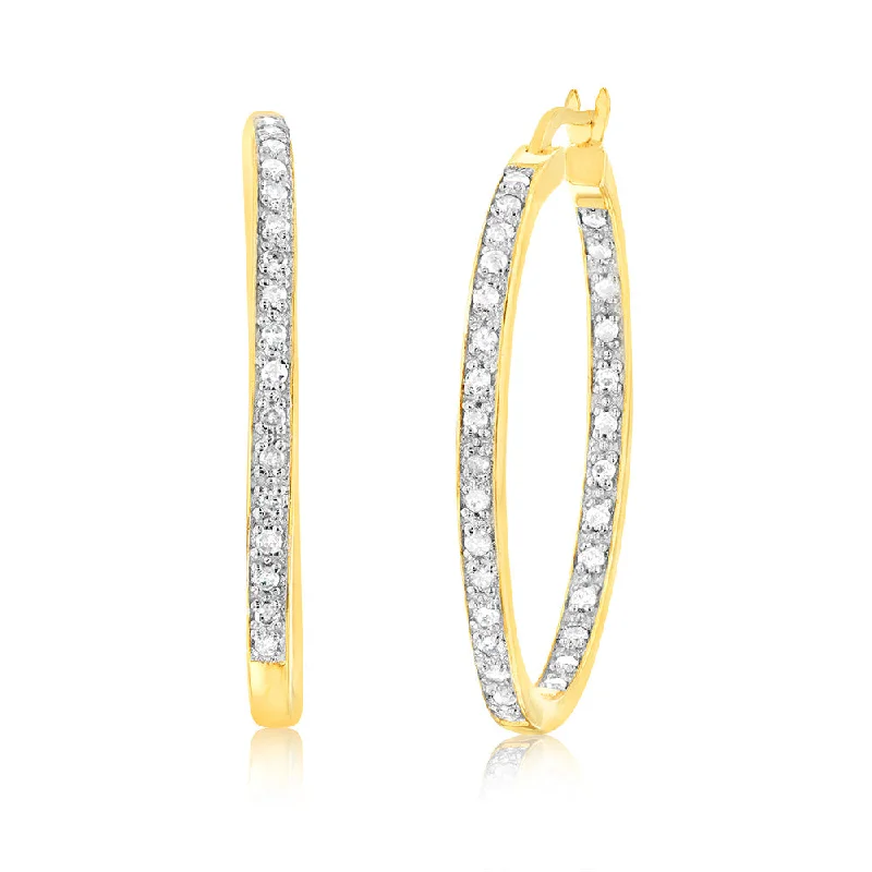 Creative Earrings For Artistic Looks-Gold Plated Sterling Silver 1/2 Carat Diamond Hoop Earrings