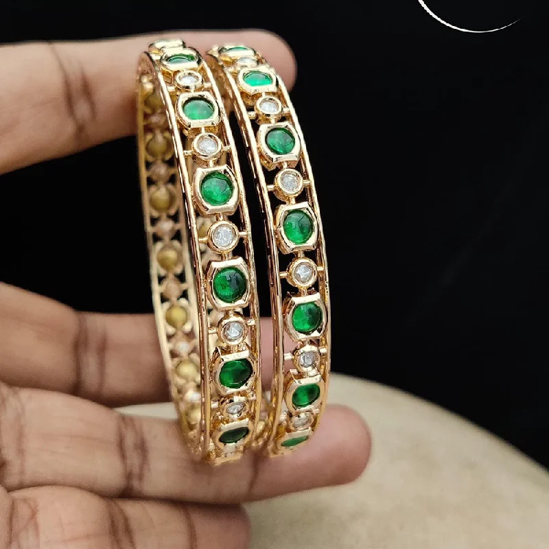 Luxury Pearl Bangles For Timeless Fashion-Jewel Addiction Gold Plated Kundan Stone Bangle Set