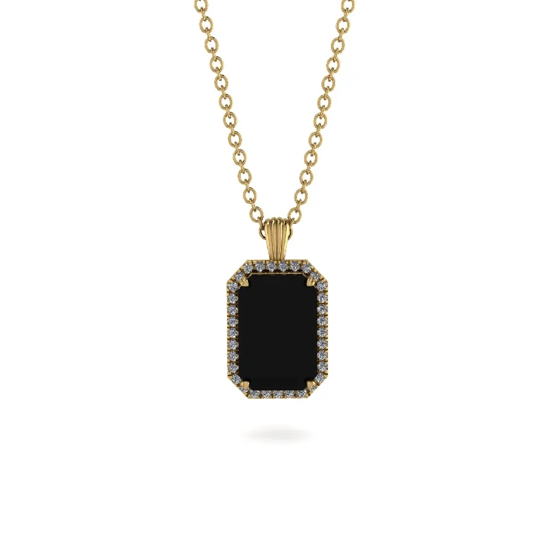 Halo Emerald Cut Black Diamond Necklace - Izabella No. 7