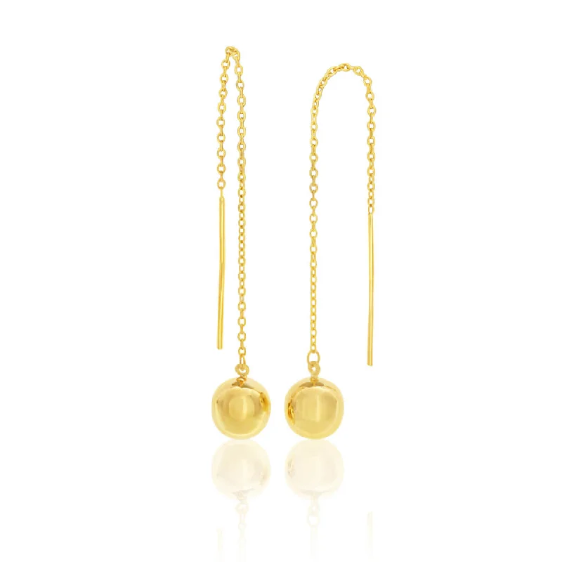 Simple Hoop Earrings For Everyday Style-9ct Yellow Gold Silver Filled Ball Thread Drop Earrings