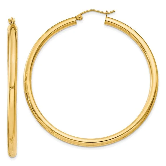 Eco Friendly Earrings For Conscious Shoppers-14K Yellow Gold 3MM Large Tube Hoop Earrings