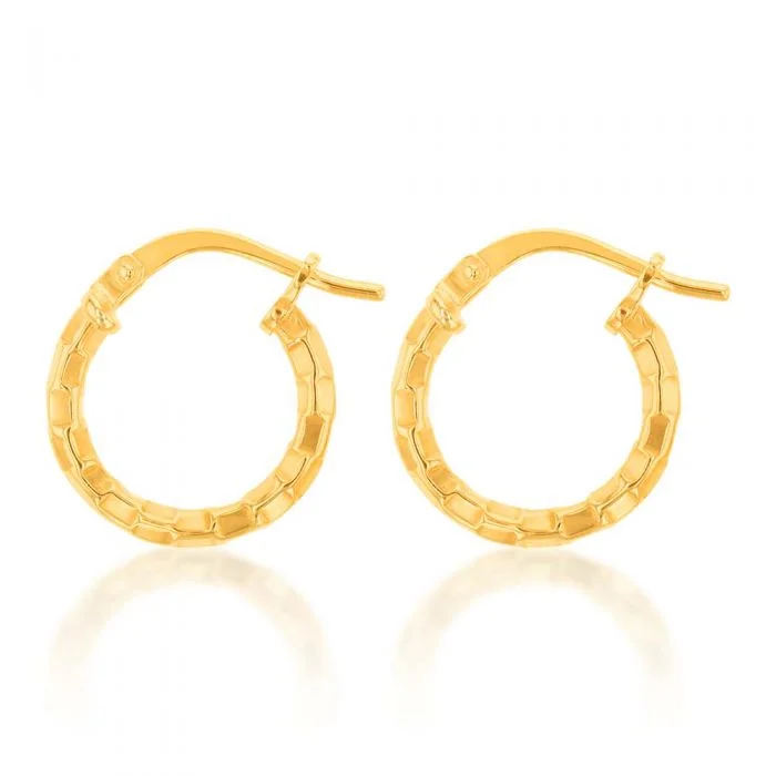 Bright Color Earrings For Summer Looks-9ct Yellow Gold Silver Filled Fancy Hoop Earrings