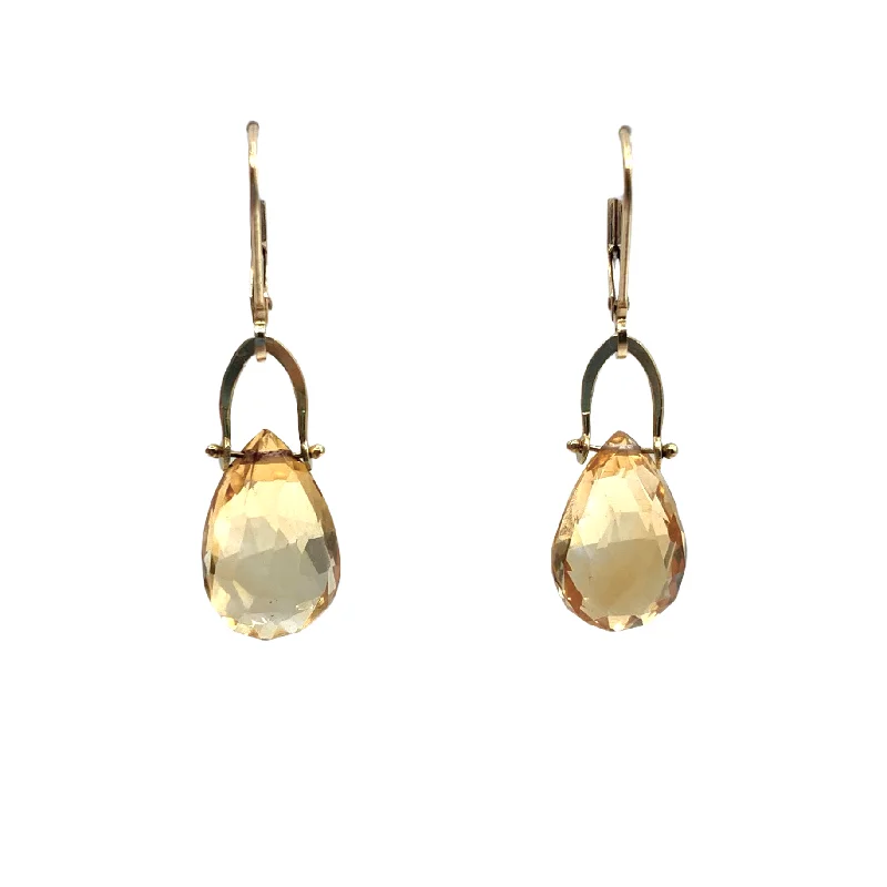 Antique Earrings For Vintage Lovers-Sunny Citrine Teardrops