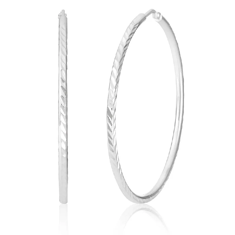 Glitter Earrings For Party Vibes-Sterling Silver 40mm Diamond Cut Hoop Earrings