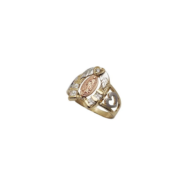 Stunning Cocktail Rings For Bold Glam-Tricolor Horseshoe Virgin Mary Ring (14K)