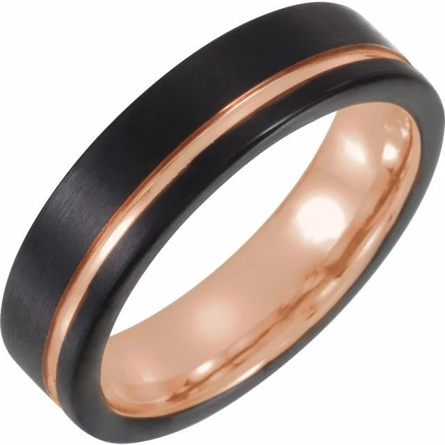 Simple Silver Rings For Everyday Glam-Black & 18K Rose Gold PVD Tungsten Band - 6mm or 8mm Width