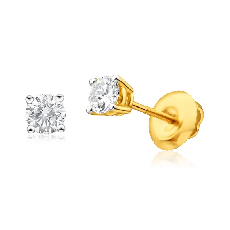 Vintage Gold Earrings For Old-World Charm-18ct Yellow Gold 0.5 Carat Diamonds Screwback Stud Earrings