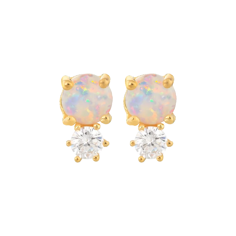 Whimsical Earrings For Fun Vibes-Opal and Diamond Doublet Studs