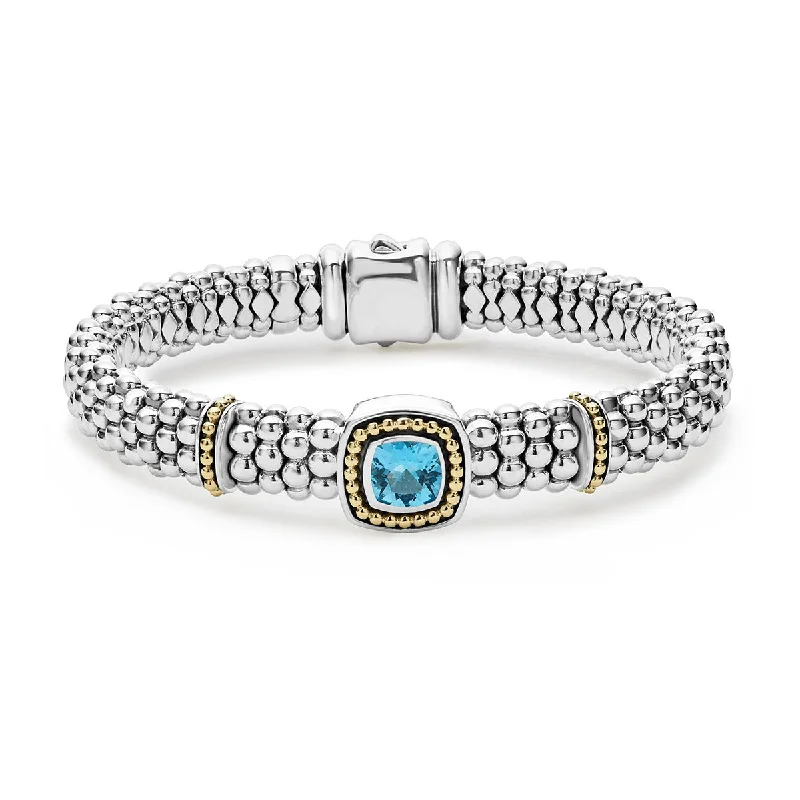 Custom Engraved Bracelets For Meaningful Gifts-Swiss Blue Topaz Caviar Bracelet