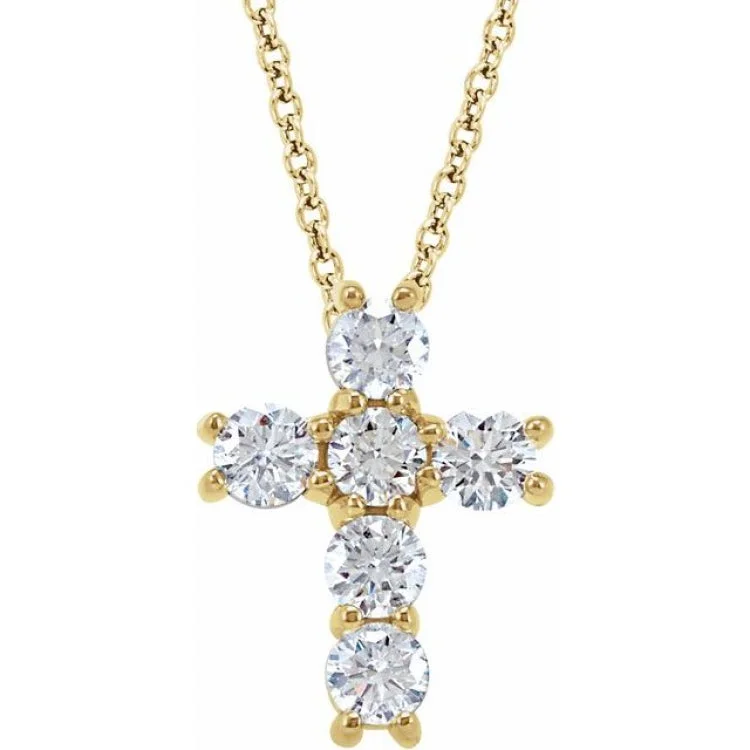 14K Yellow 1/2 CTW Lab-Grown Diamond Cross 18" Necklace