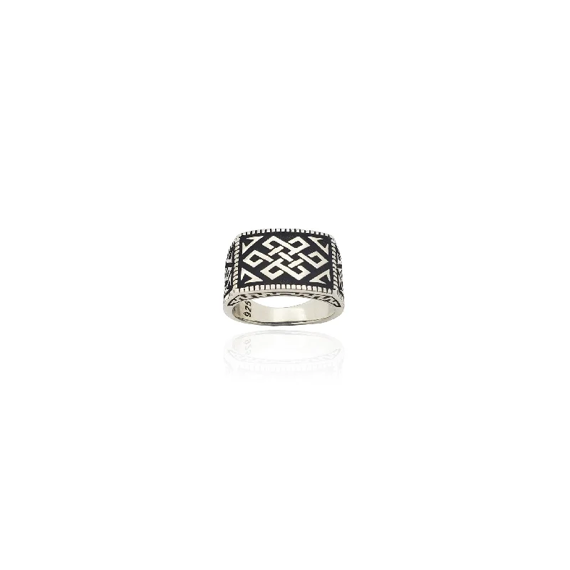 Elegant Silver Engagement Rings For Unique Proposals-Celtic Antique-Finish Rectangular Ring (Silver)