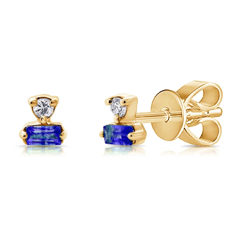 Minimalist Earrings For Daily Wear-14K Sapphire Studs with Diamonds