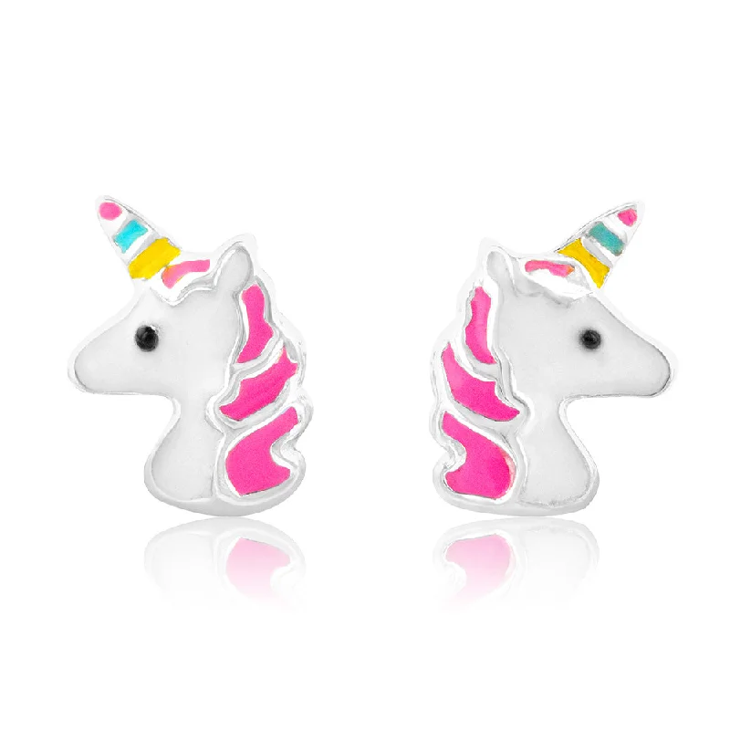 Personalized Earrings For Custom Looks-Sterling Silver Unicorn Stud Earrings