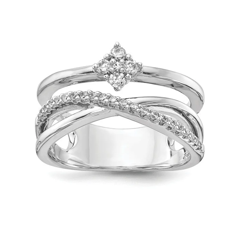 Vintage Diamond Rings For Timeless Beauty-Sterling Silver CZ Triple Band Ring