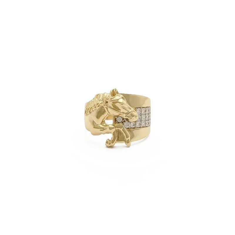 Elegant Cocktail Rings For Evening Events-Icy Racing Horse Ring (14K)