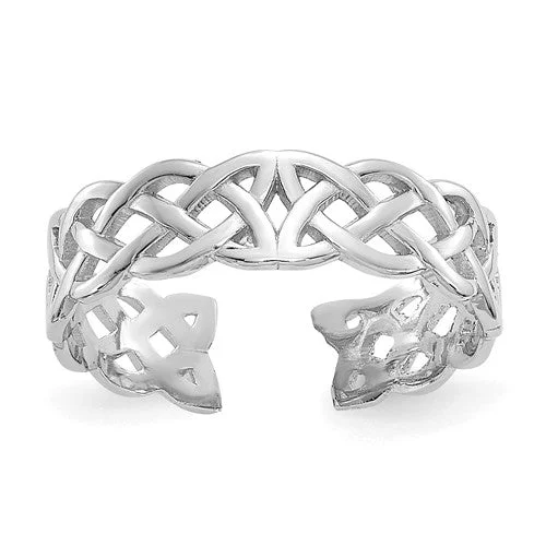 Trendy Engagement Rings For Fashion-Forward Brides-14k White Gold Solid 4mm Wide Celtic Knot Toe Ring