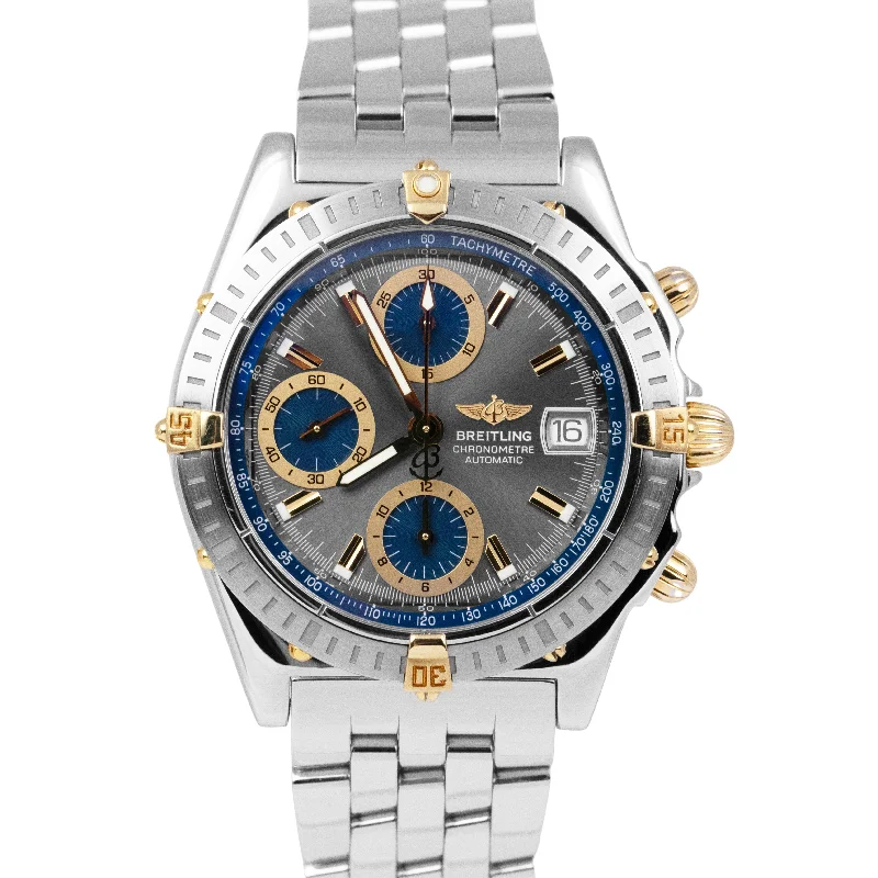 Simple Minimalist Watches For Everyday Glam-Breitling Chronomat Gray Two-Tone 39mm 18K Gold Stainless Steel Watch B13352